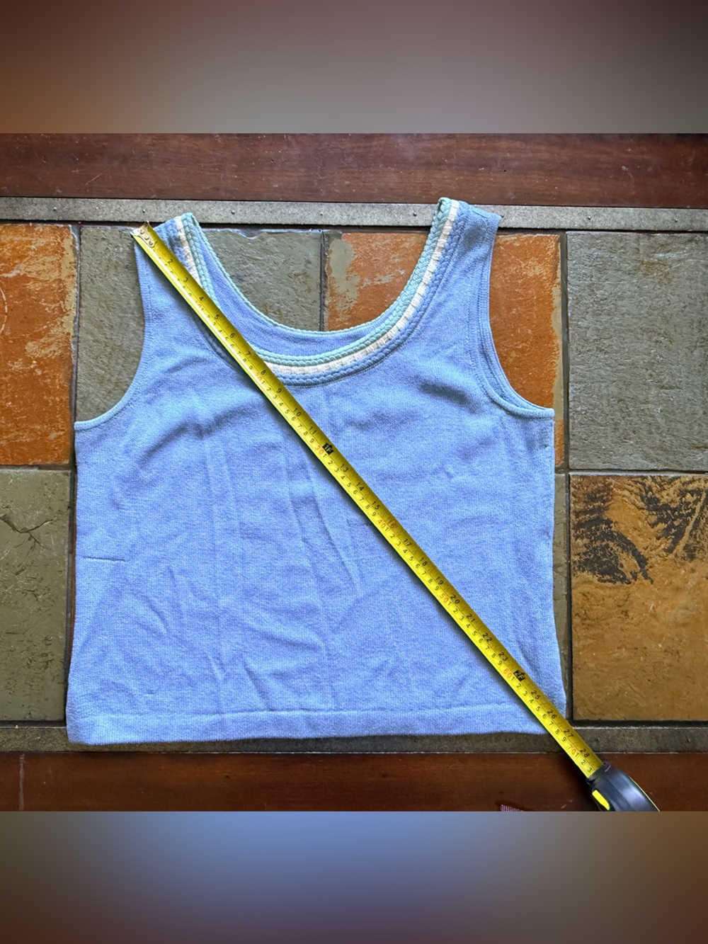 St. John Medium blue tank knit top sleeveless luxury cropped Lagon academia